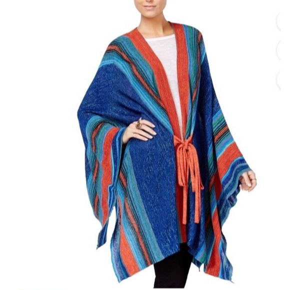 Free People Women Metallic Stripe Tie Front Sweater Sharkbite Hem Boho‎ One Size - Picture 1 of 9